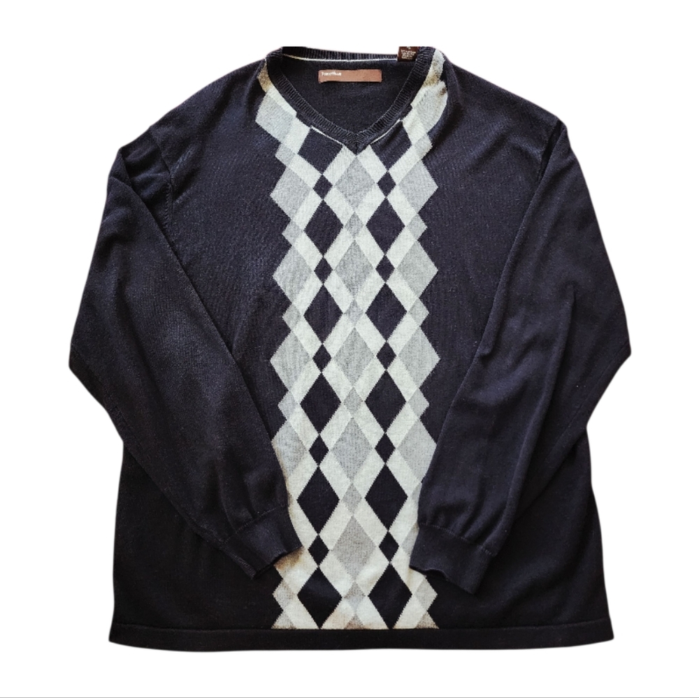 Perry Ellis vintage sweater, argyle knit, retro preppy, 90s Y2K menswear